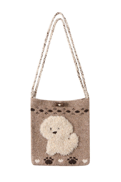 College Style Puppy Knit Shoulder Bag