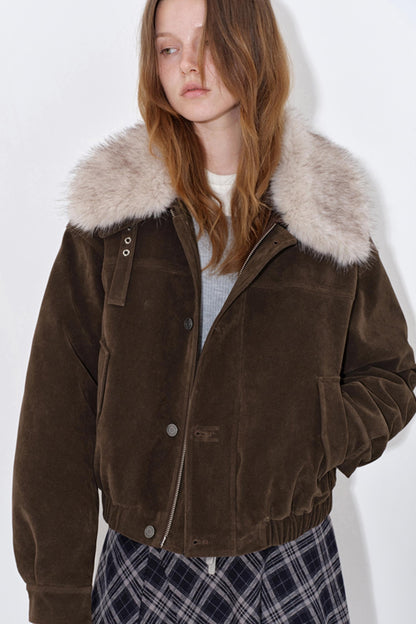 Retro Suede Fur Collar Jacket