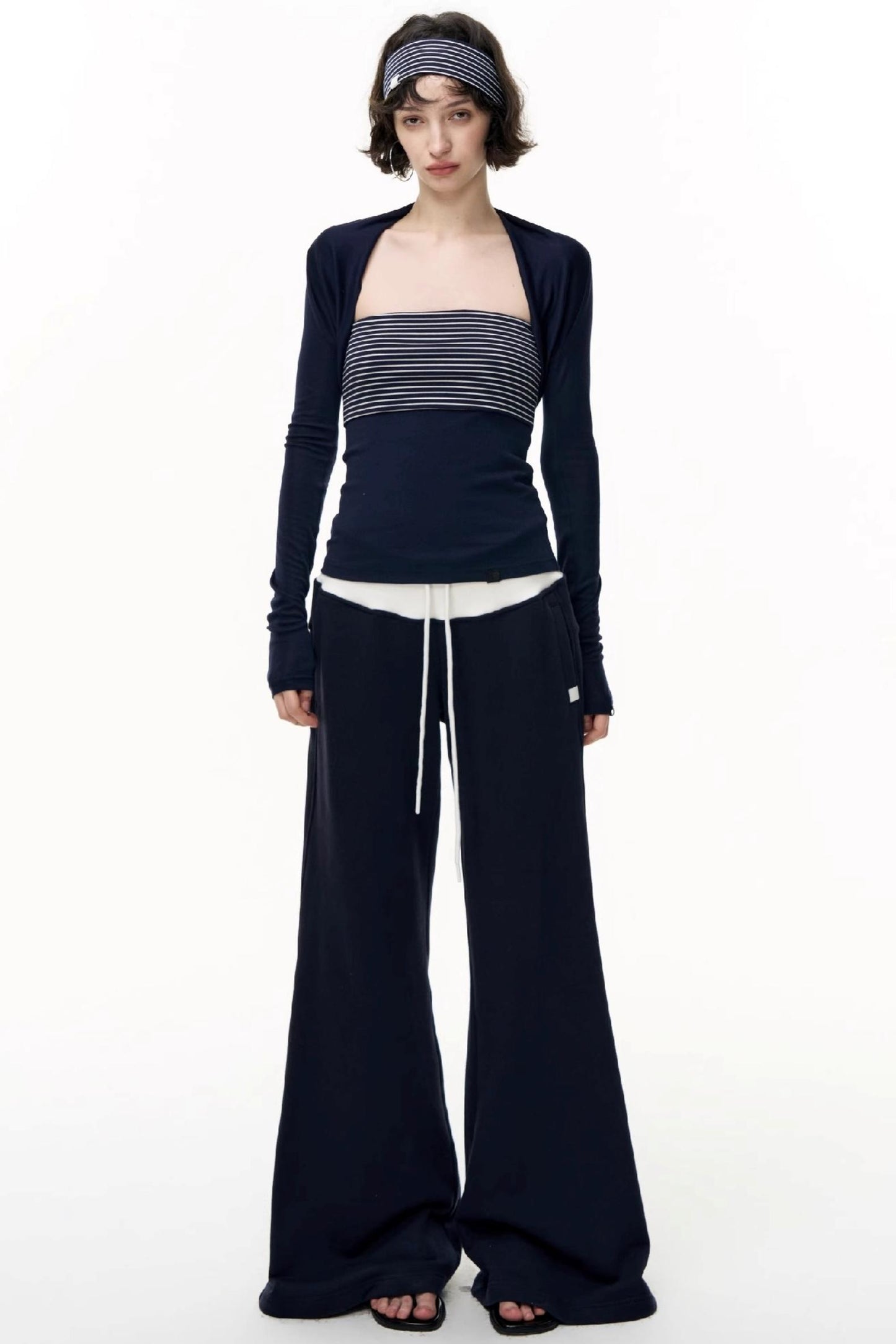 Drawstring Cotton Flared Sweatshirt Slacks
