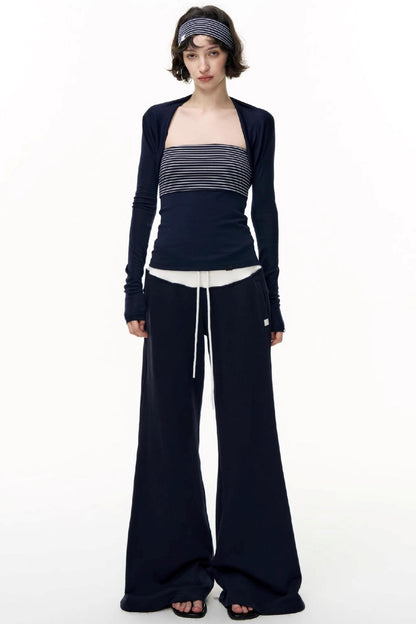 Drawstring Cotton Flared Sweatshirt Slacks