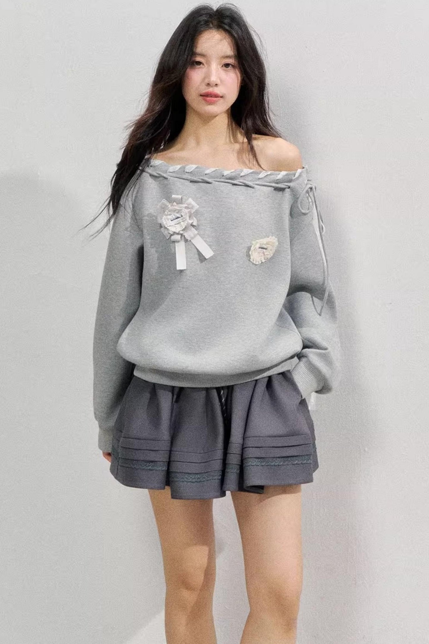 Gray Shoulder Sweatshirt