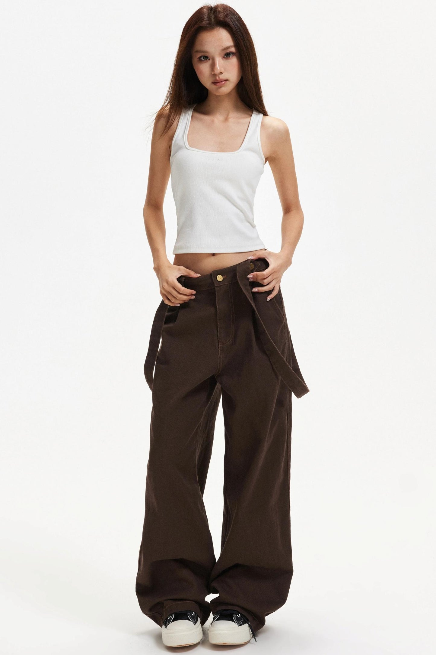 Retro Contrast Suspender Pants