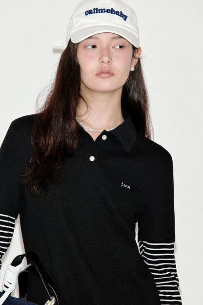 Retro Striped Polo Long-Sleeved Top