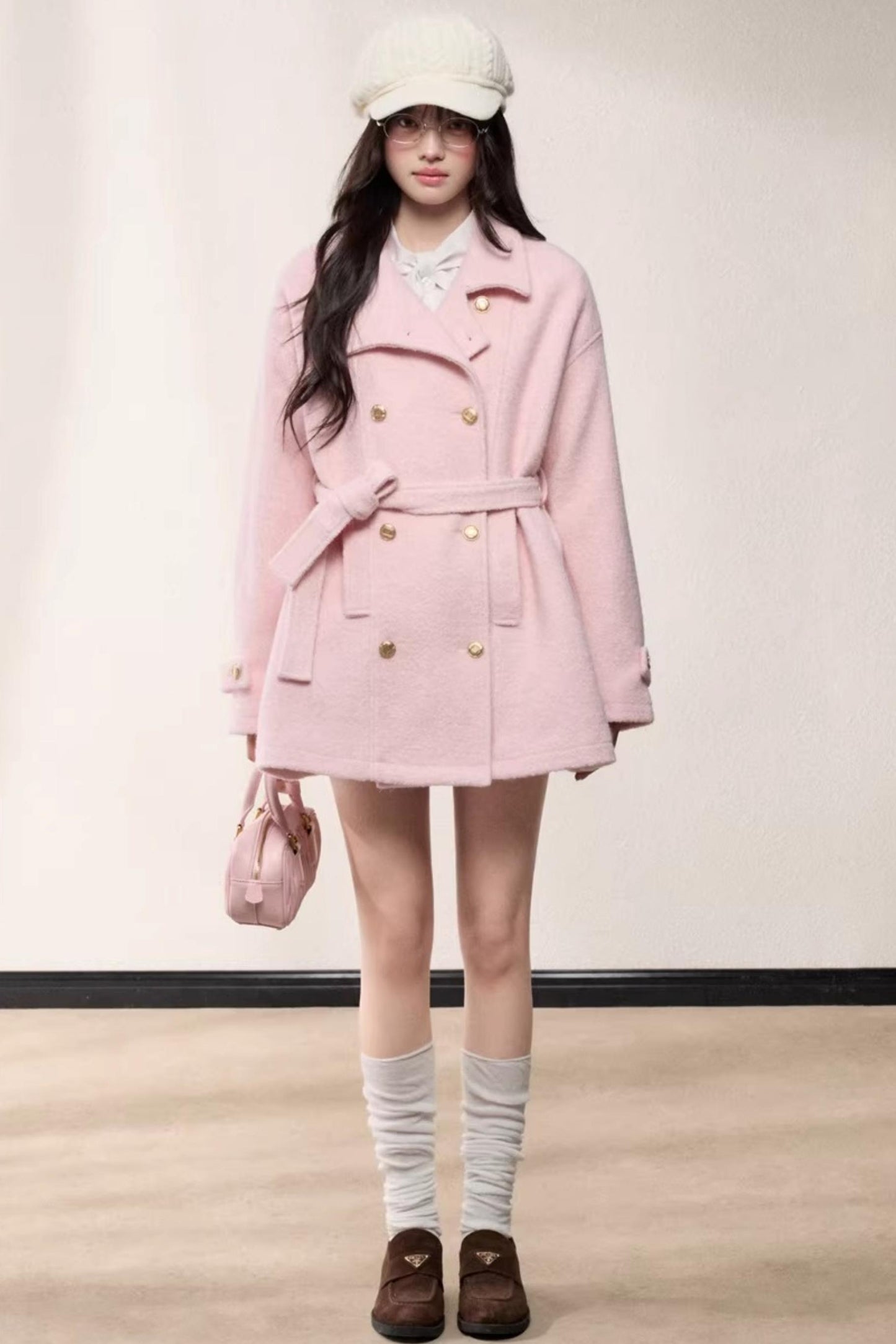 Elegant Woolen Double-Breasted Coat