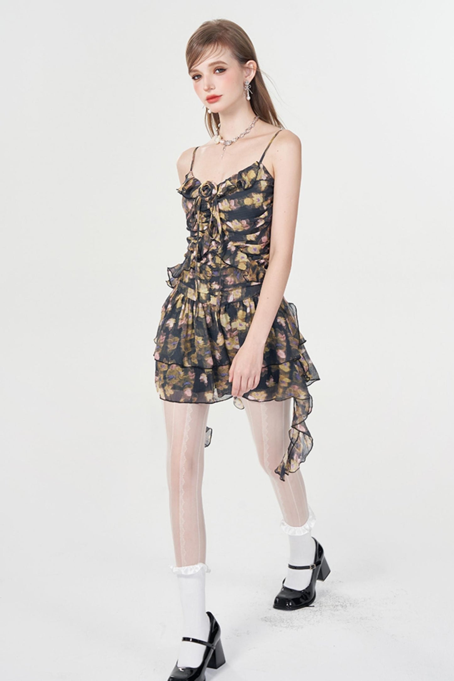 Dreamy Floral Ruffle Halter Dress