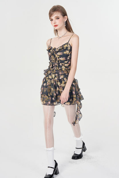 Dreamy Floral Ruffle Halter Dress