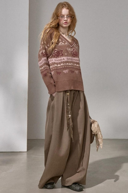 Fair Isle Bow Knit Sweater