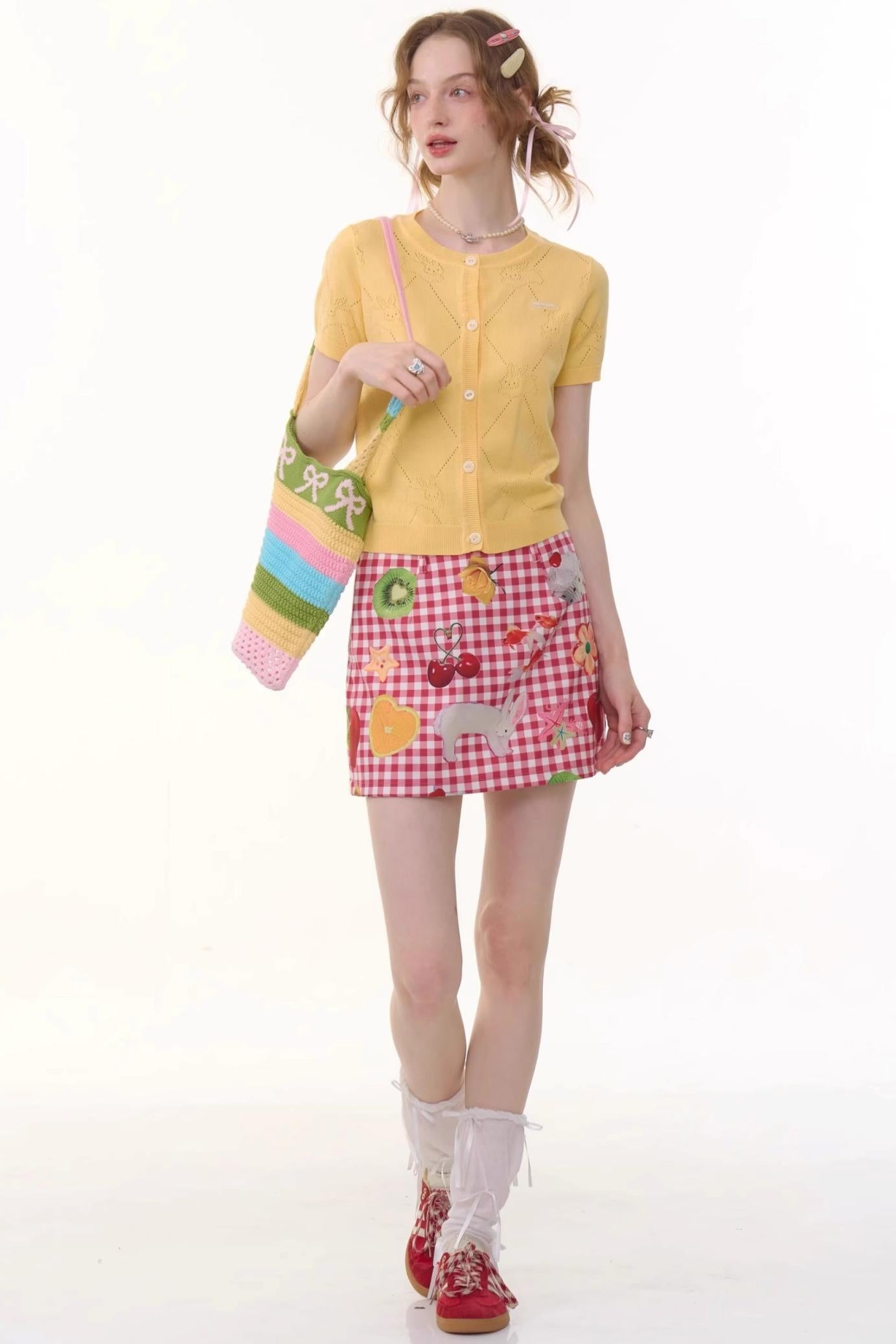 Summer Fruit High-Waisted Skirt