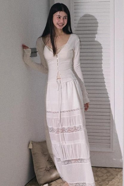 Stretch Linen Large V-Neck Cardigan