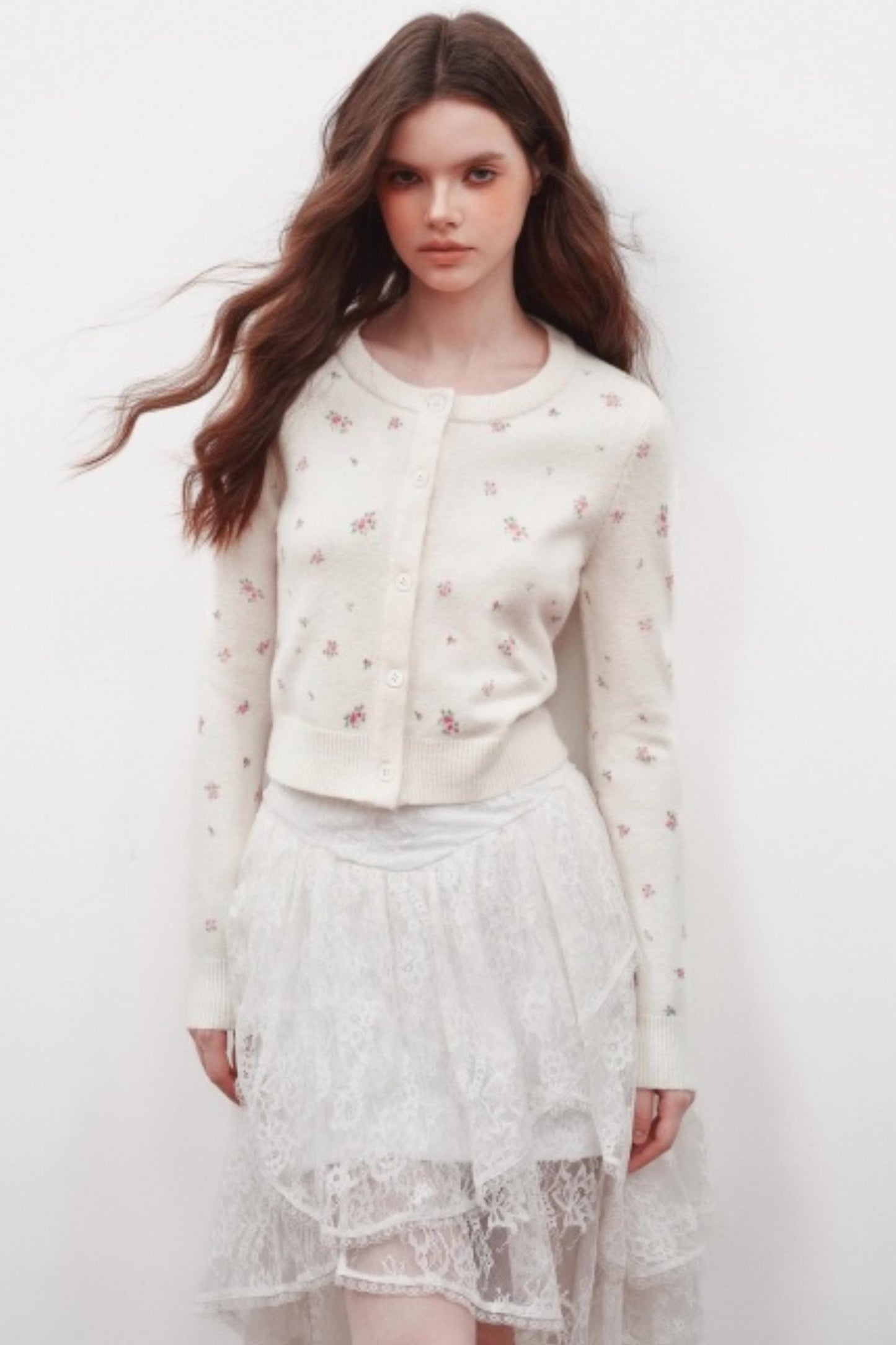 Floral Design Knitted Cardigan