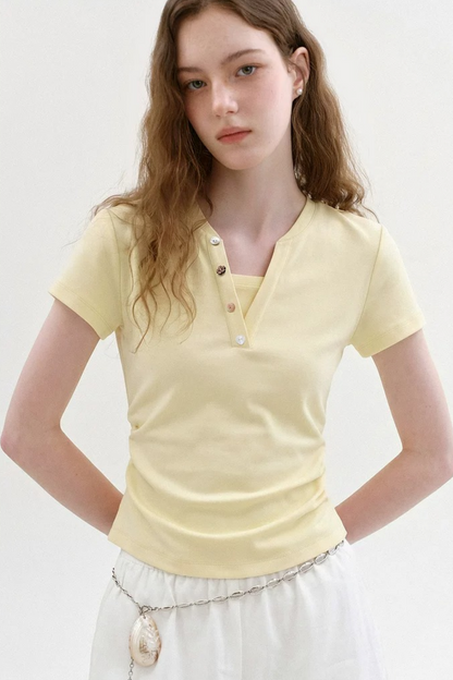 Maglia rétro a blocchi di colore con collo Henley