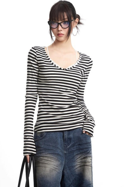 Lyocell Retro Striped Top Set-Up