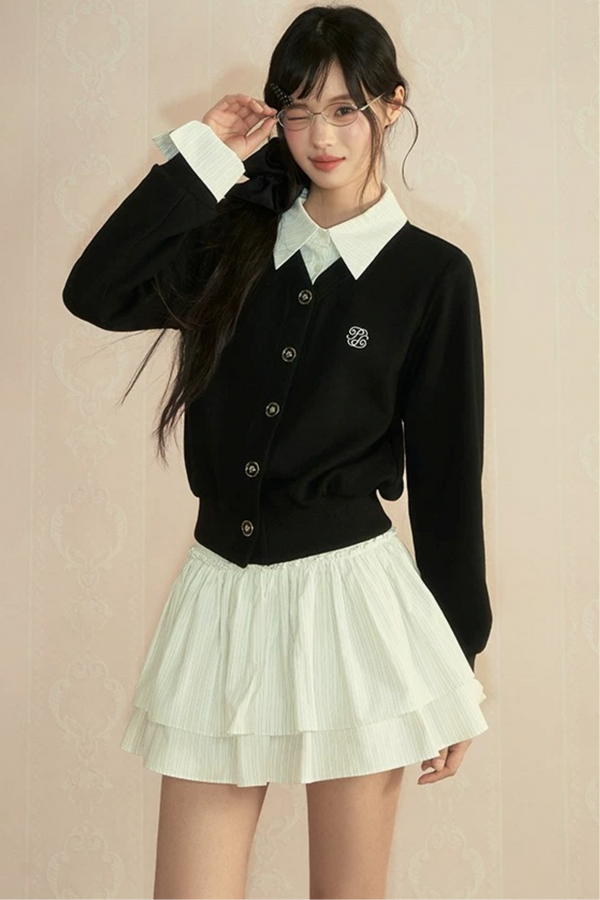 Color-Blocked Knit Cardigan Set-Up