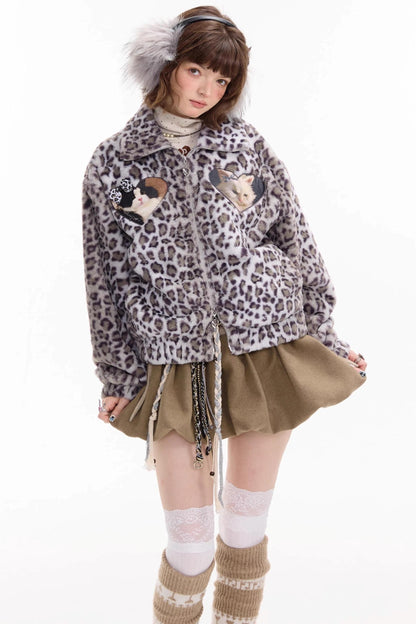 Winter Cat Print Fluffy Coat