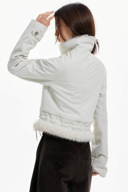 Plush Collar Slim Zippered Jacket