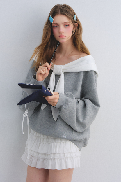 Rabbit Ear Off-Shoulder Sweatshirt