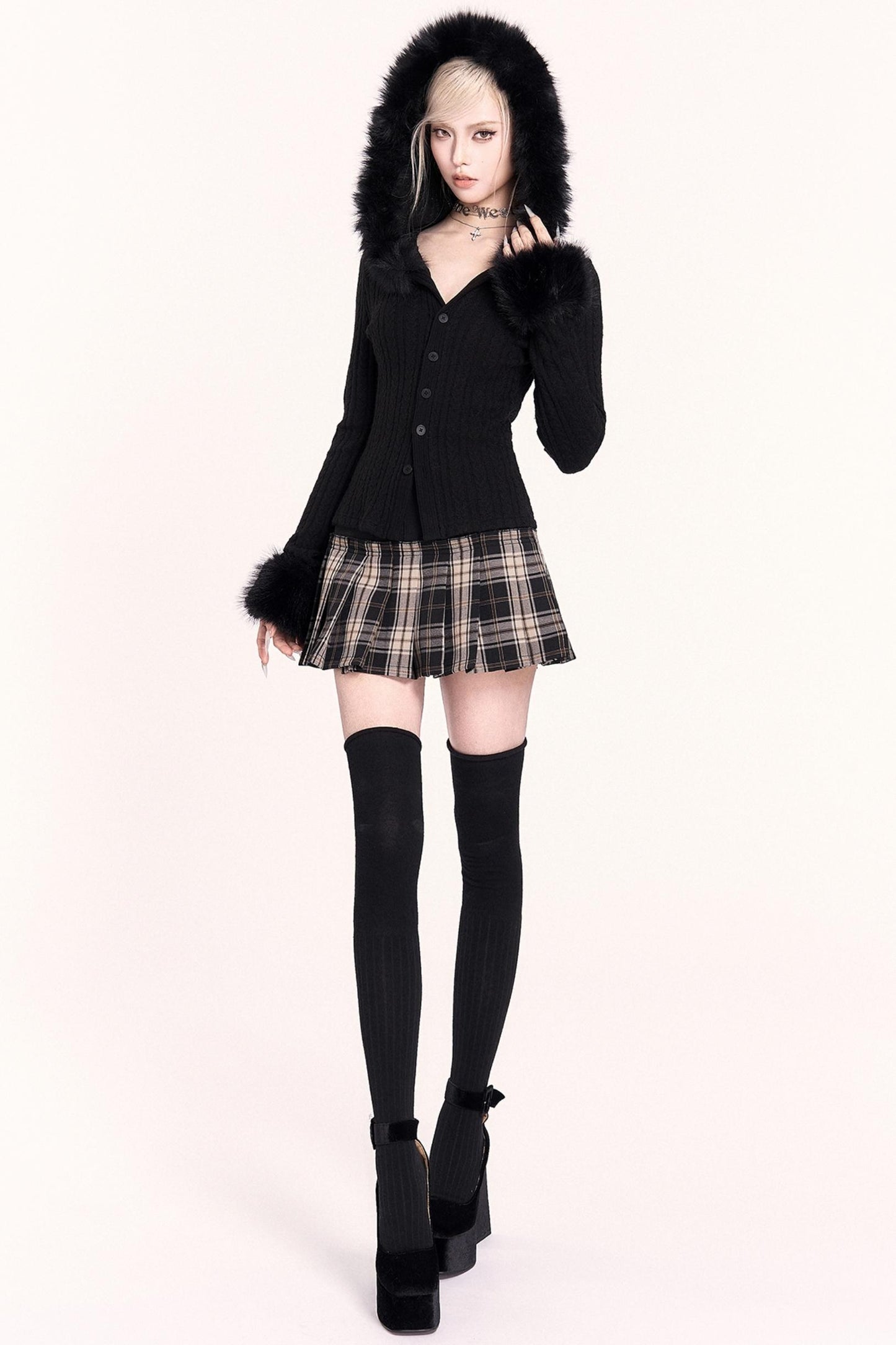 Detachable Fur Collar Hooded Top