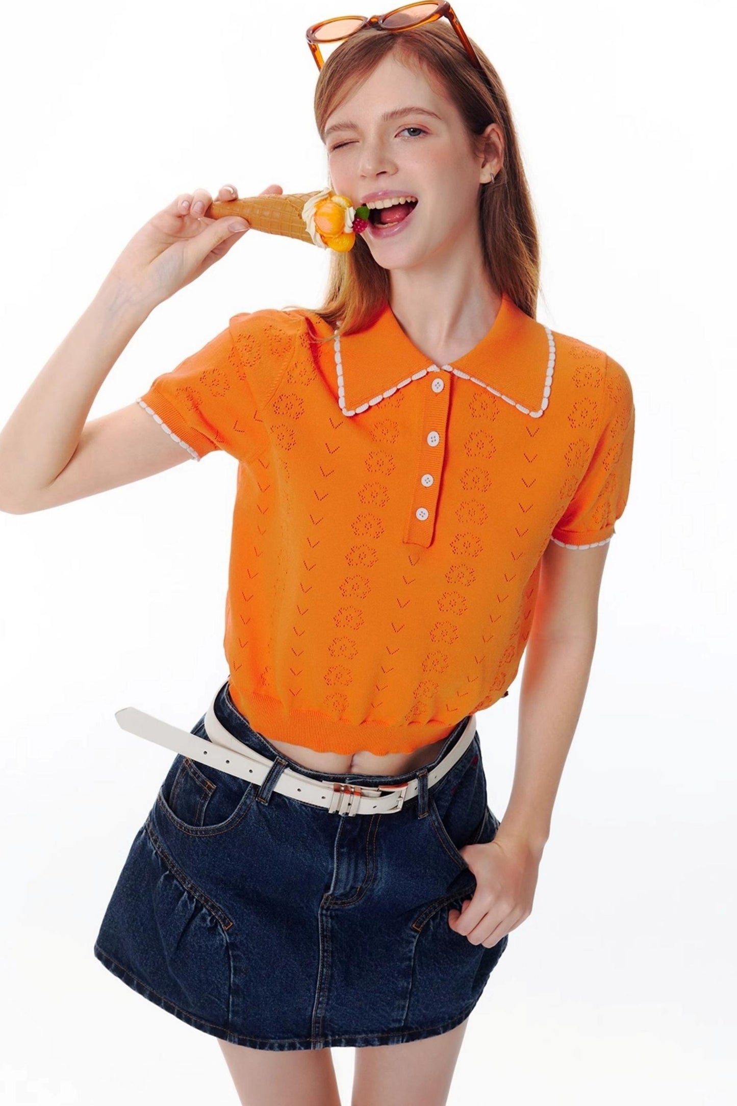 Ocean Notes Color-Block Polo Top
