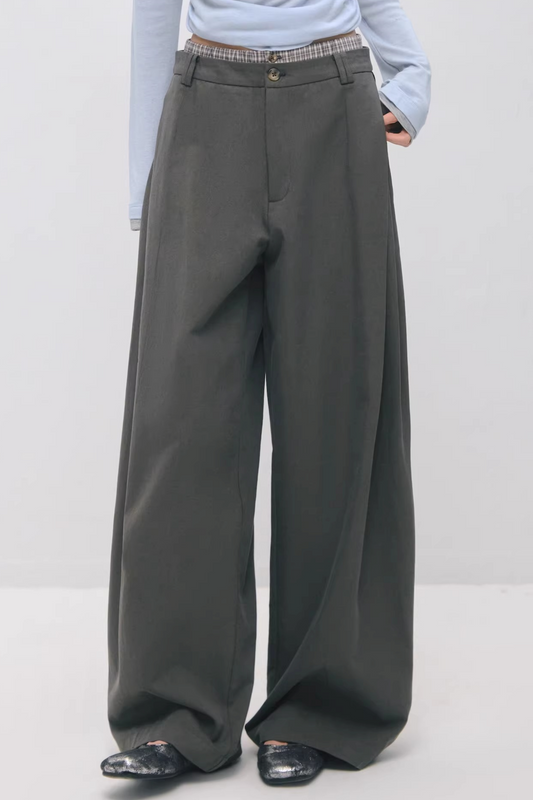 Pantalon plissé à double taille