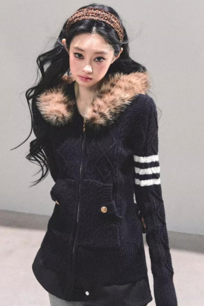 Winter Hooded Knit Sweater