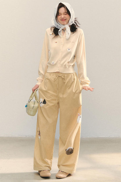 Vintage Wide-leg Khaki Trousers