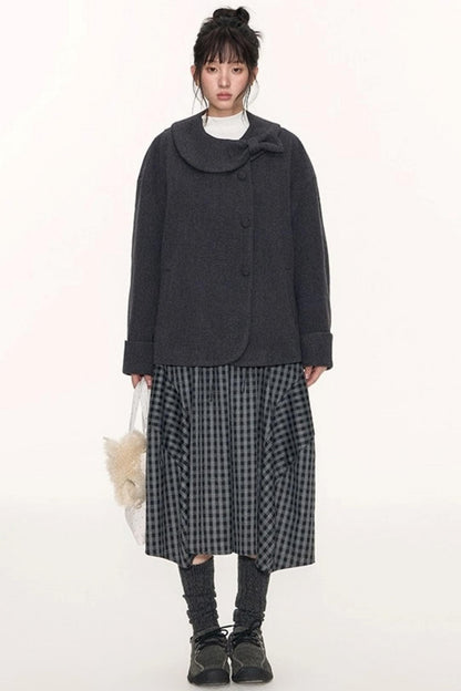 Round Lapel Woolen Coat