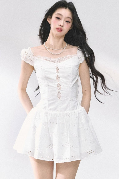 White Slimming French Lace Dress