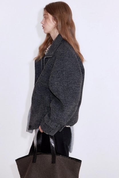Deep Floral Gray Wool Coat