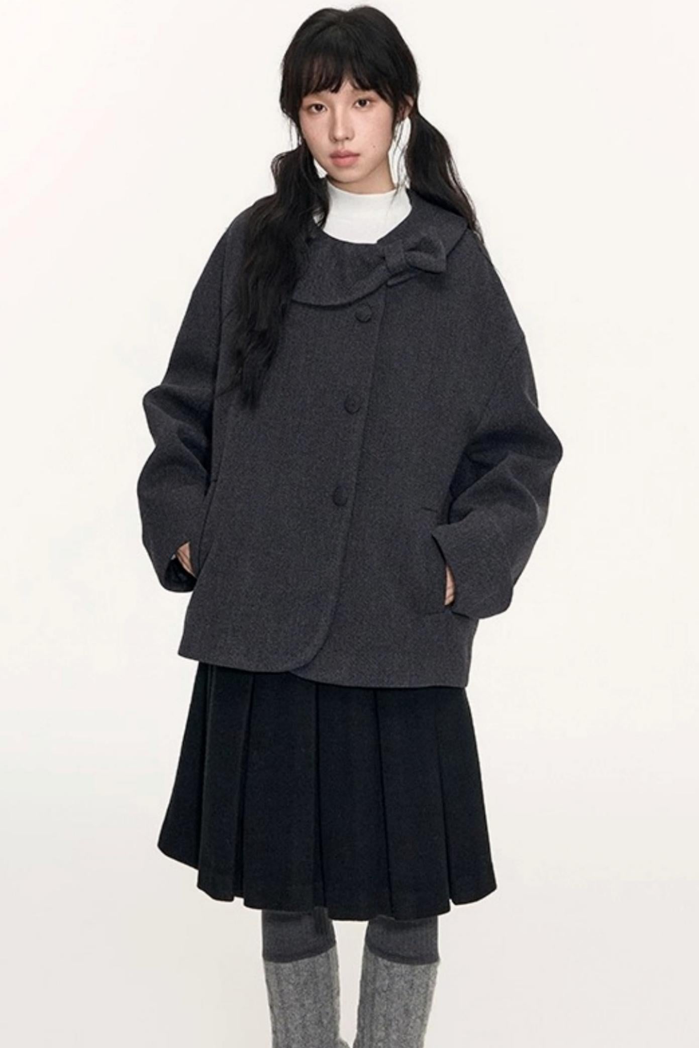 Round Lapel Woolen Coat