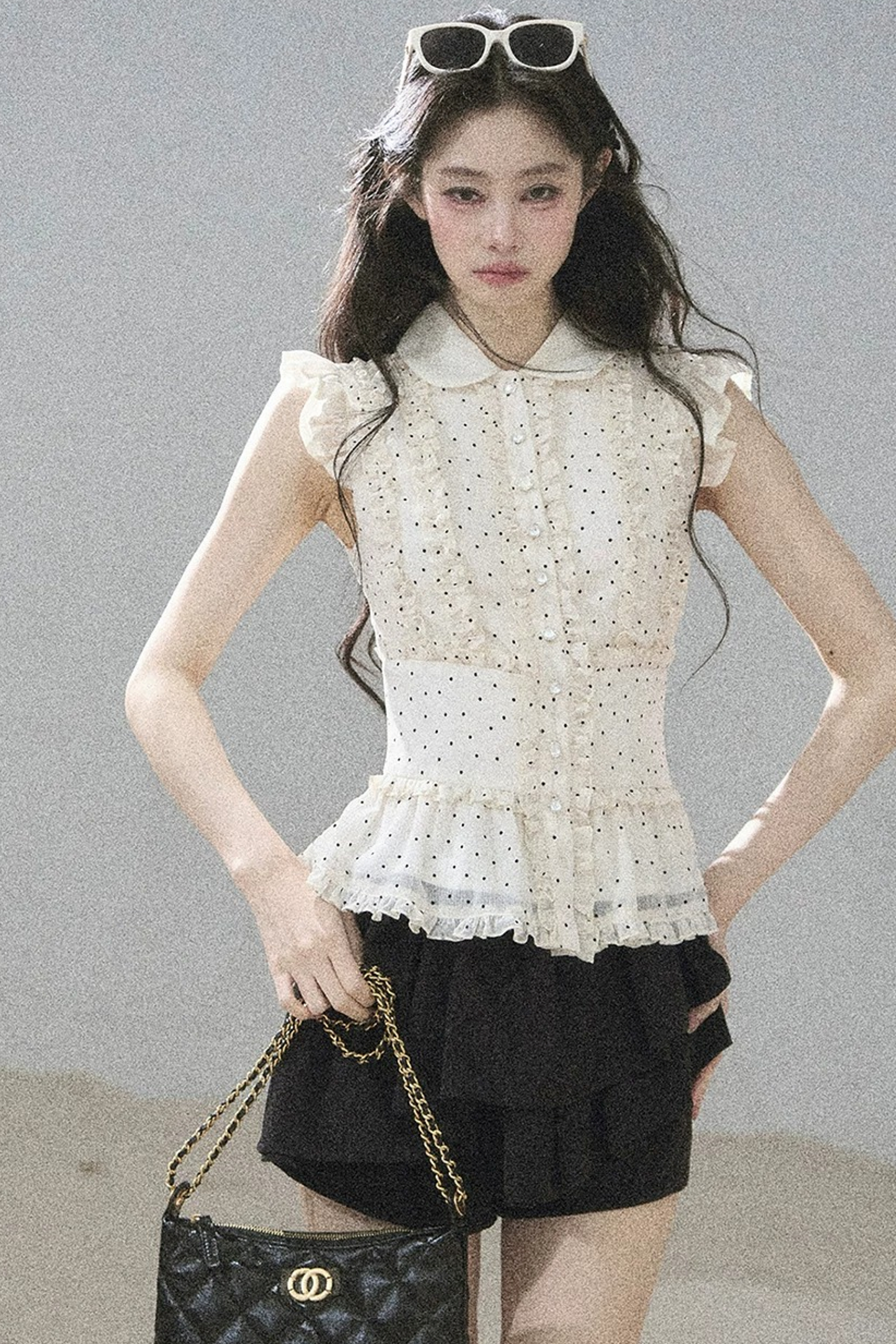 Ruffled Polka Dot Chiffon Blouse