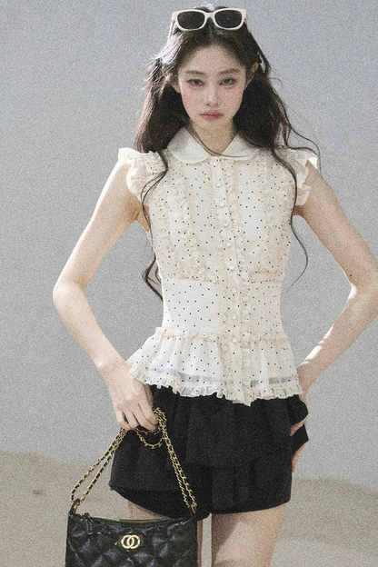 Ruffled Polka Dot Chiffon Blouse