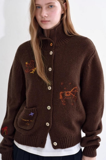 Winter Wool Embroidered Cardigan