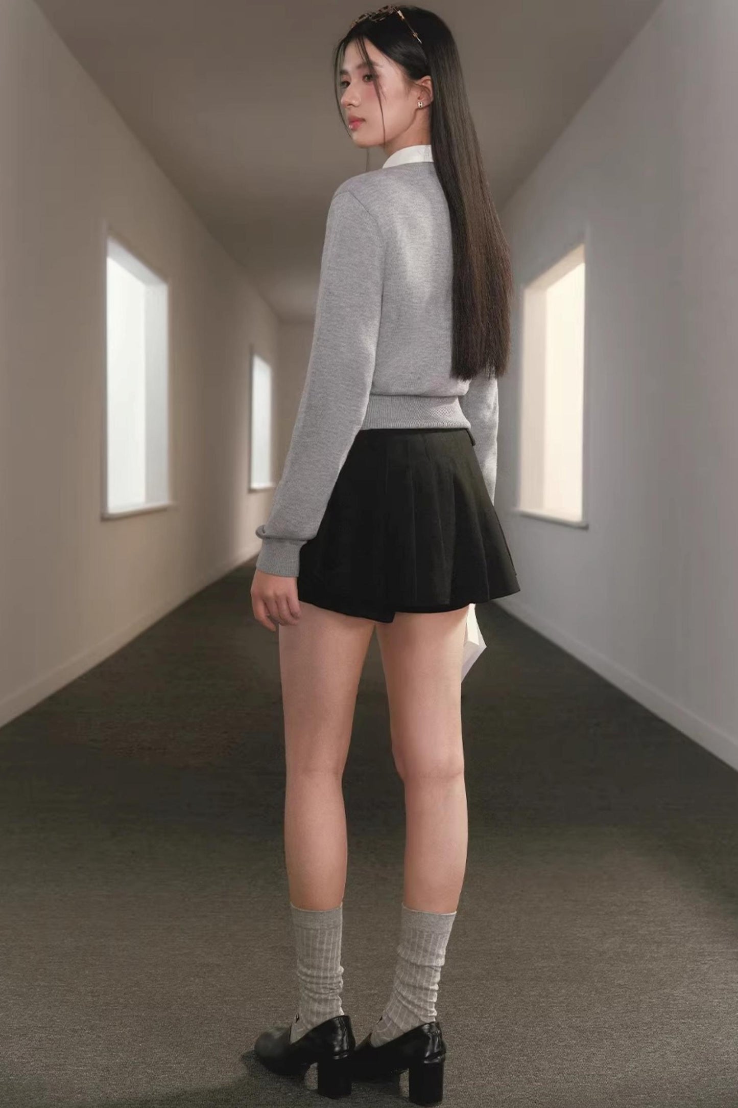 V-Neck Waist-Cinching Knit Sweater