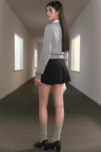 V-Neck Waist-Cinching Knit Sweater