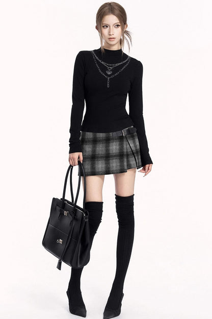 Plaid Woolen Trouser Skirt