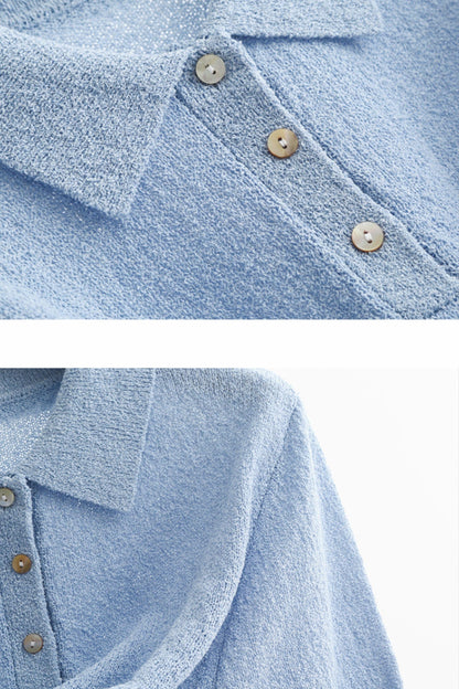 Textured Blue Polo Tee