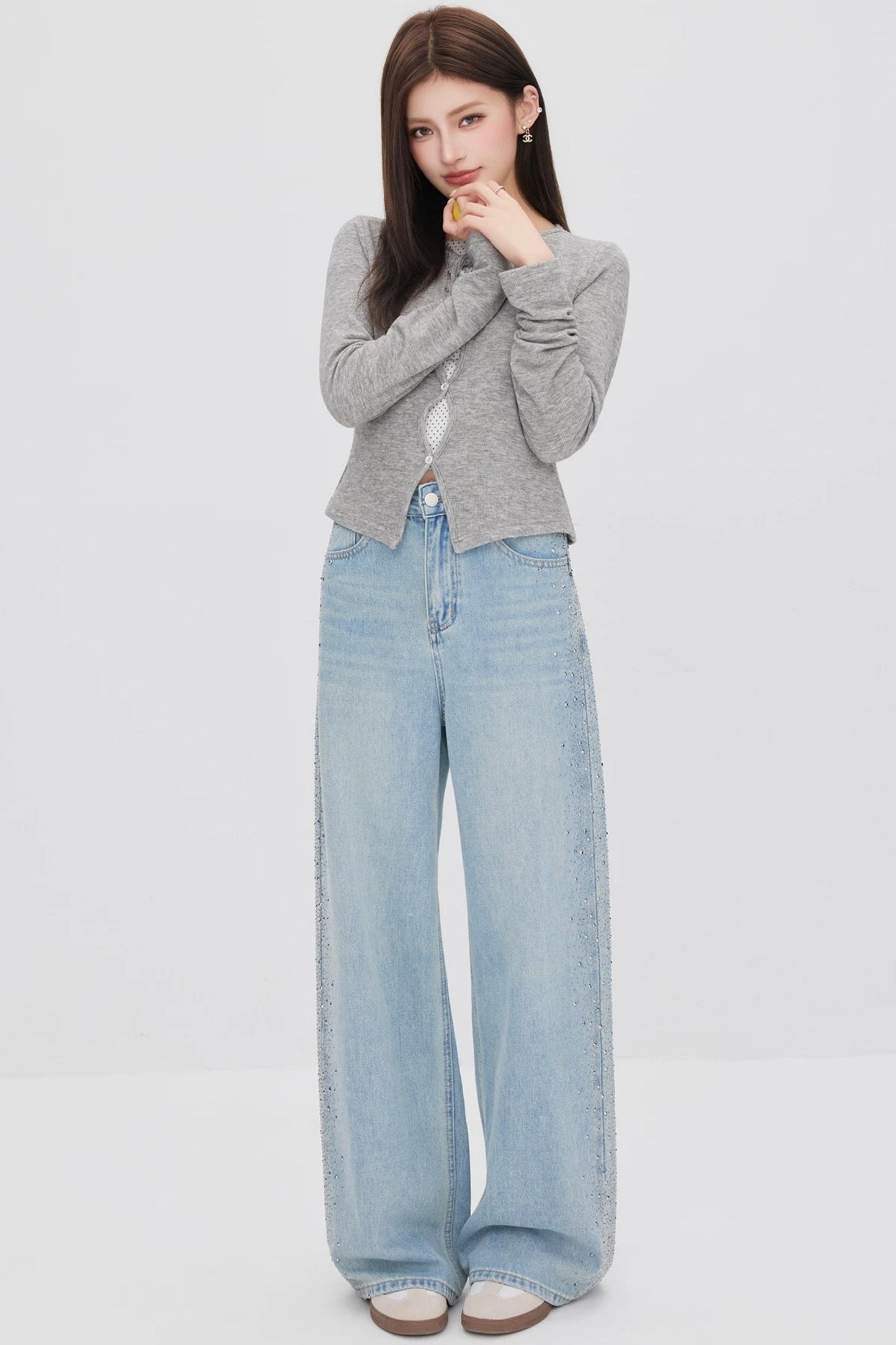Hollow-Out Polka Dot Blouse Set-Up