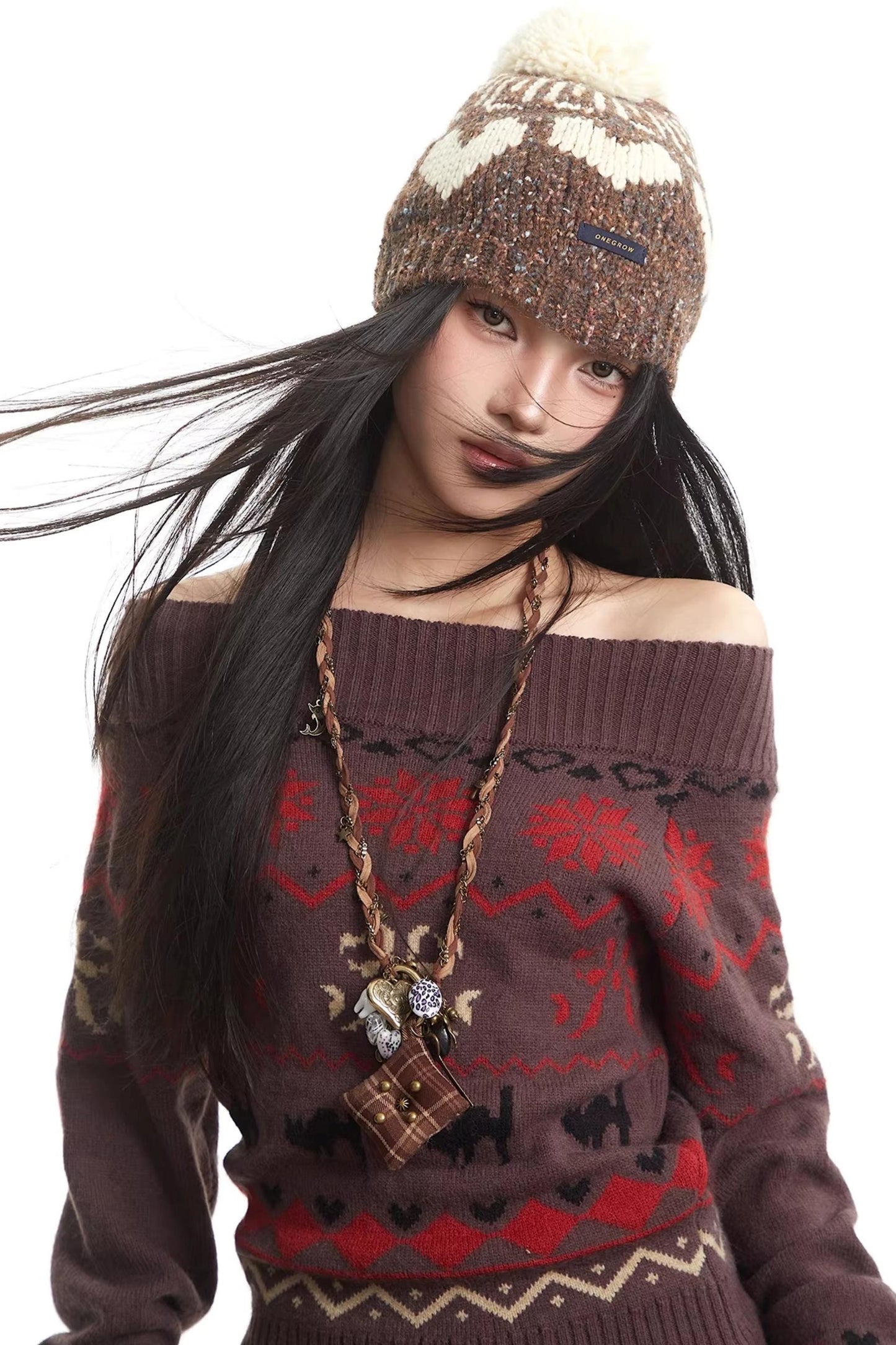 Fair Isle Off-Shoulder Sweater