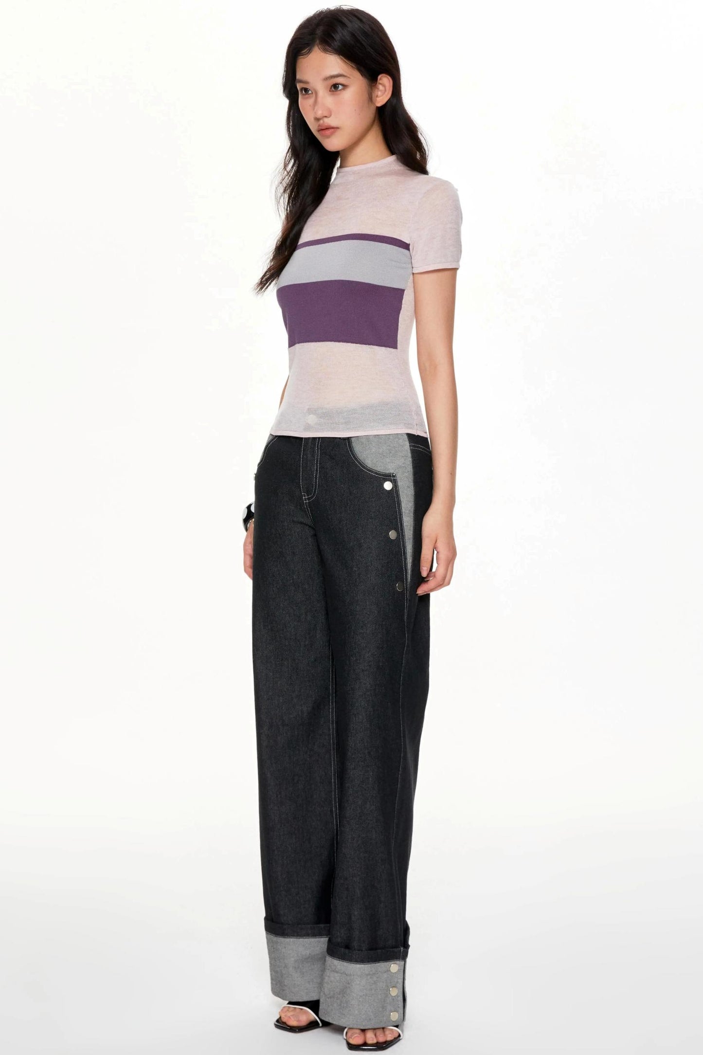 Color Collision High Neck Slim Top
