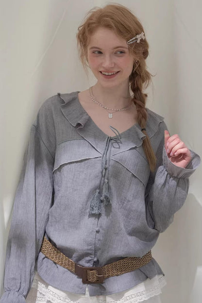 Ruffled V-Neck Shirt