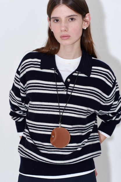 Soft Glutinous Texture Striped Polo Top