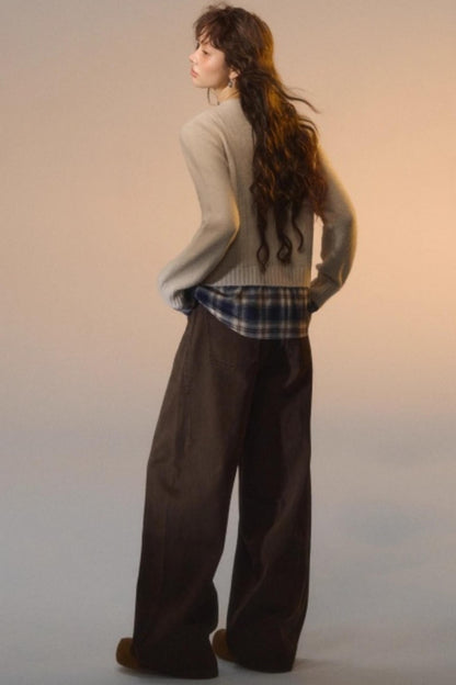 Plaid Patchwork Knit Cardigan