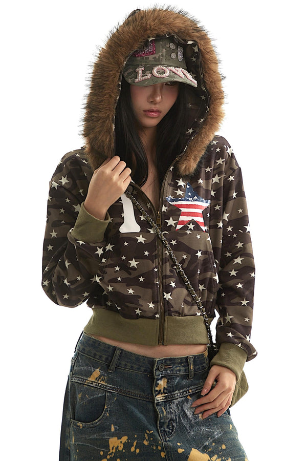 Vintage Mountain Fur Collar Slim Jacket