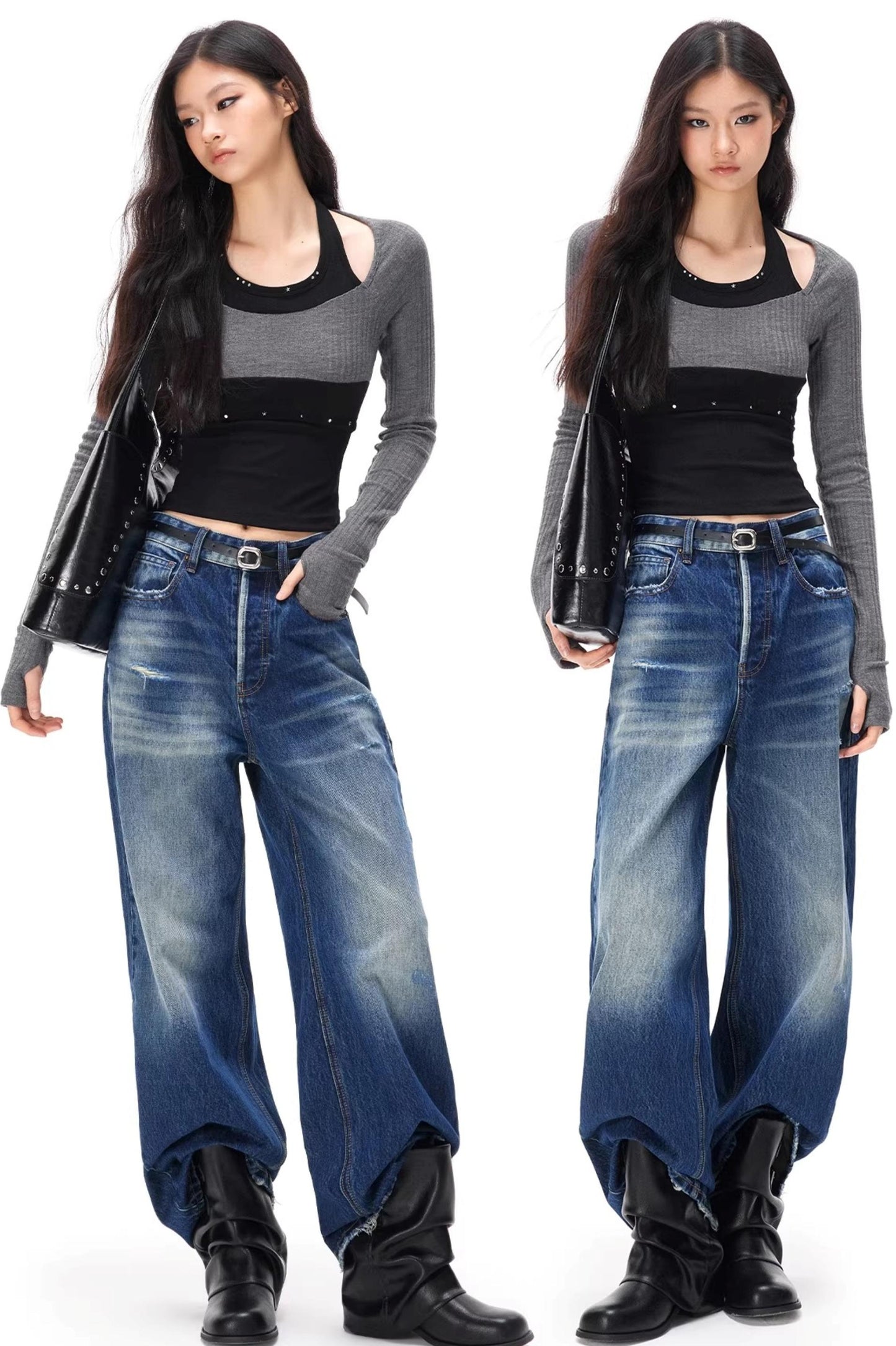 Rhinestone Patchwork Knit Top