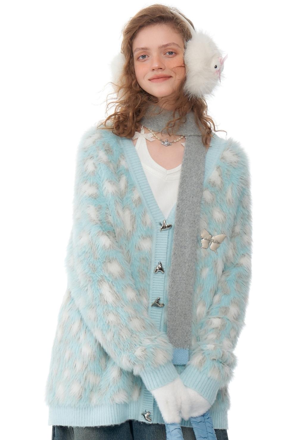 Retro Blue Leopard Print Cardigan