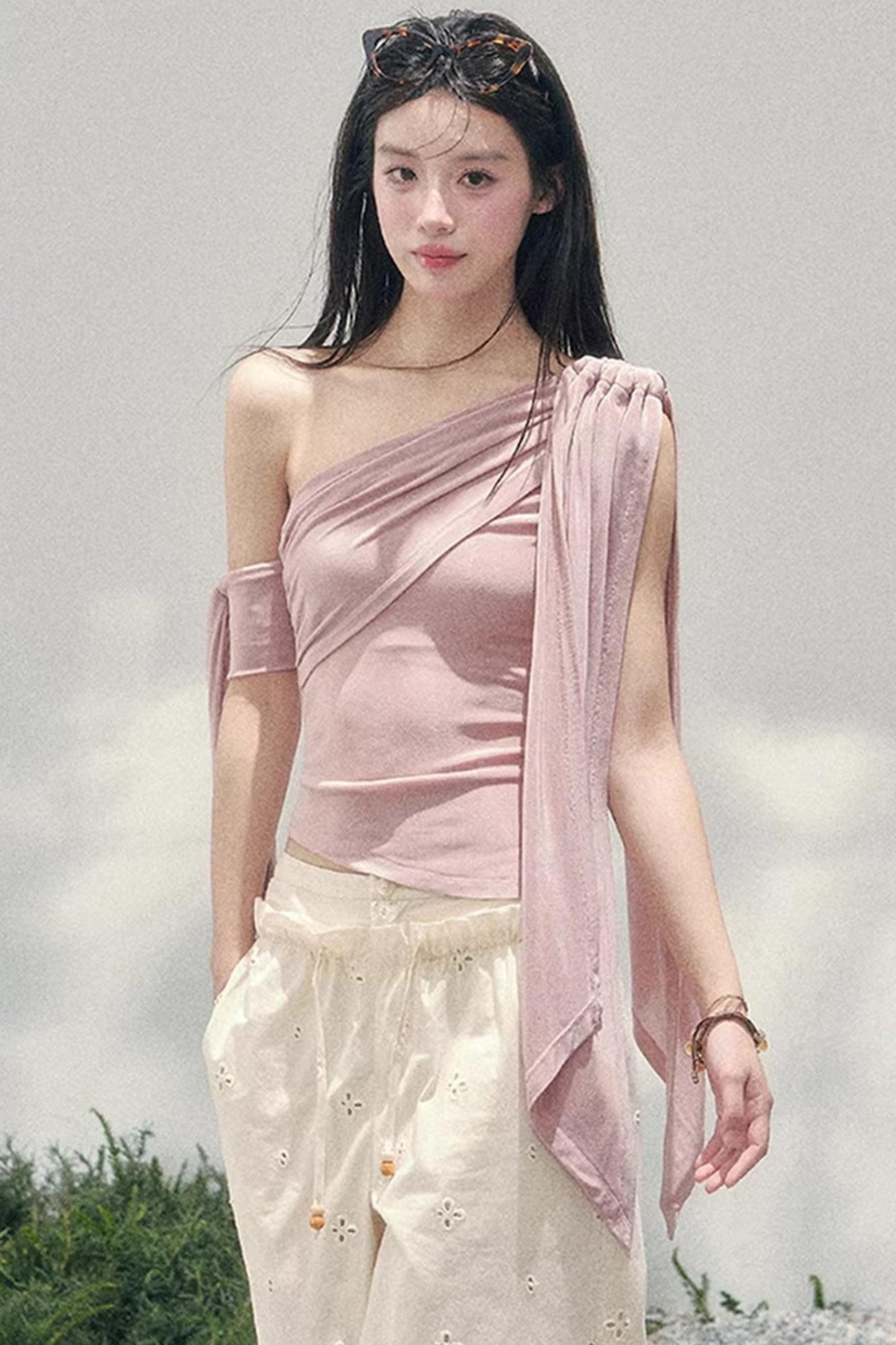 Sunset Coral Asymmetrical Top