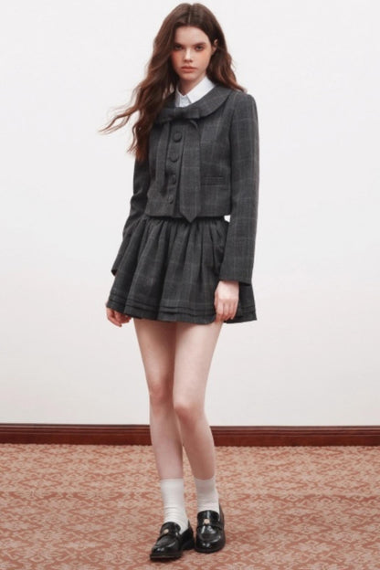 High-Waisted Pleated Puffy A-Line Skirt Set-Up