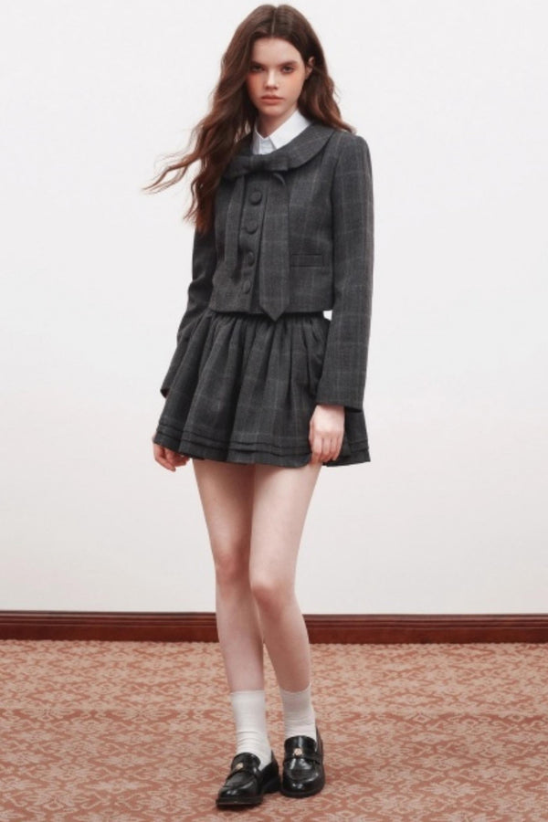 High-Waisted Pleated Puffy A-Line Skirt Set-Up