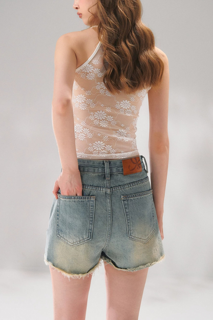 Shorts de Denim en A Desgastados