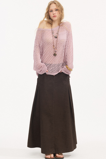 Diagonal Hollow Beaded Knit Sweater